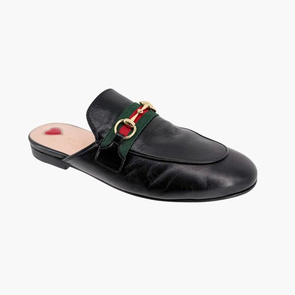 Gucci Princetown Web Stripe Horsebit Loafer Mule Size 36 US 6 Black Leather Flat - Picture 9 of 14